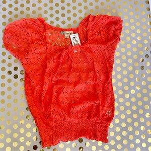 Derek Heart Orange Puff Sleeve Ruffled Blouse